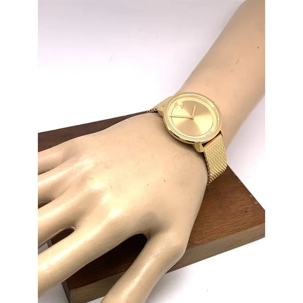 Movado Women's Watch 3600580 Bold Gold Dial Swiss Quartz Steel Mesh Band 34mm